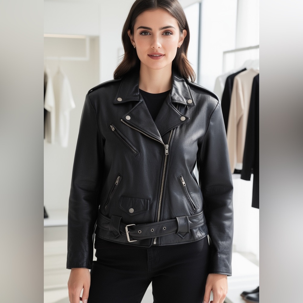 Tannery West Women's Black Leather Moto Jacket